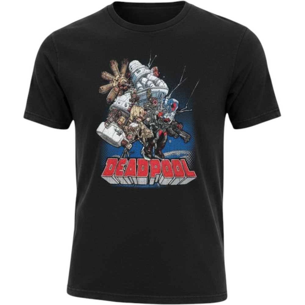 Marvel Deadpool Graphic‎ T-Shirt Mens Large Black Sci-Fi Mechanical Print New